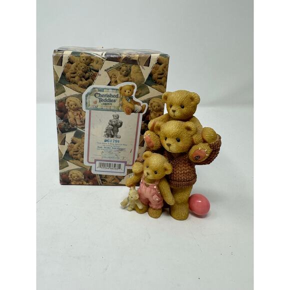 ENESCO Cherished Teddies '00 "Dad, Drake and Dustee" Dad Two Kids Bear Figurine - Picture 1 of 8